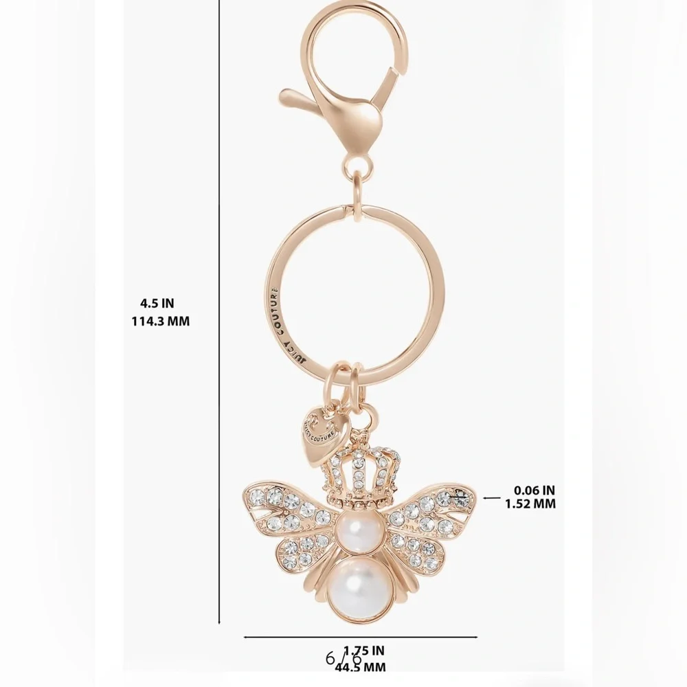 Juicy Couture Gold Keychain with Crown and Heart Charms